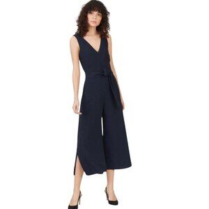 Club Monaco Navy Crop Slit Leg V Neck Jumpsuit No Belt Size 8